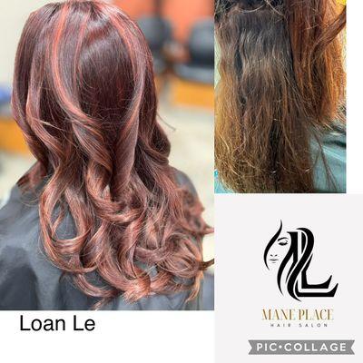 Hair color, highlight, haircut and style by Loan Le 7149075367