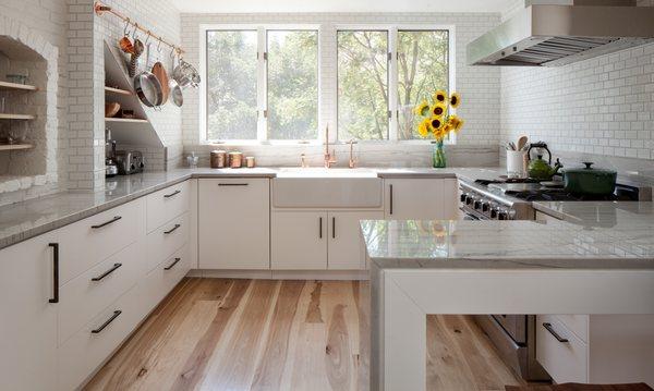 Hull's custom wide plank hickory flooring in a Boston town home that was featured in Apartment Therapy, the New York Times, & Boston Globe.