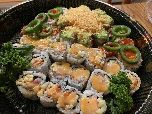 Ultra Spicy Tuna, Spicy Salmon Roll, Spicy Yellowtail Roll, Volcano Roll