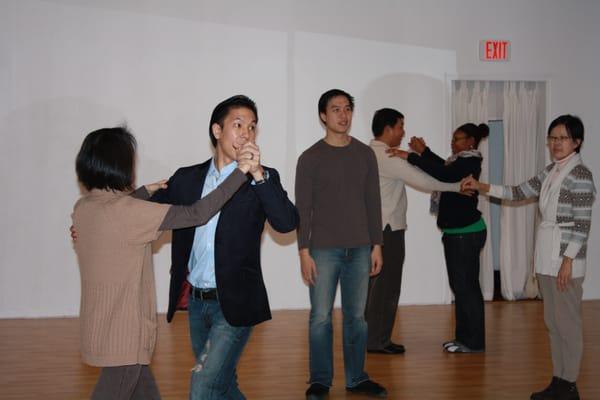 Vuthy demonstrating a Foxtrot step.