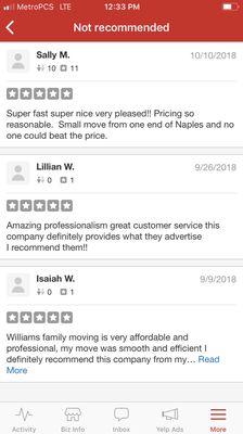 More Reviews that aren't shown on yelp but the customers have posted them