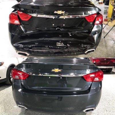 Before and after of a Chevrolet Impala repair job