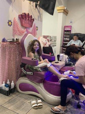 The chairs for kids are so cute for a pedi