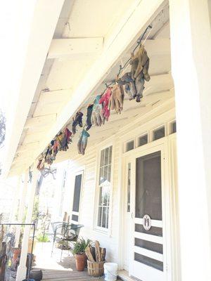 Drying gloves on the back porch of main house