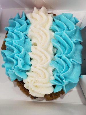 Chocolate Chip with blue & white frosting