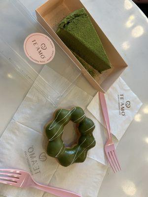 Matcha crepe cake and Matcha Mochi Donut