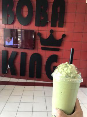 Matcha green tea slush with boba