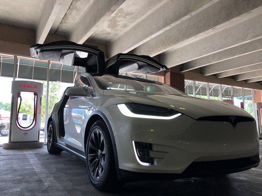 Great place to charge up the Tesla indoors