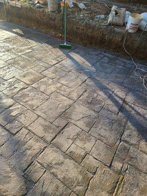 Stamped concrete.