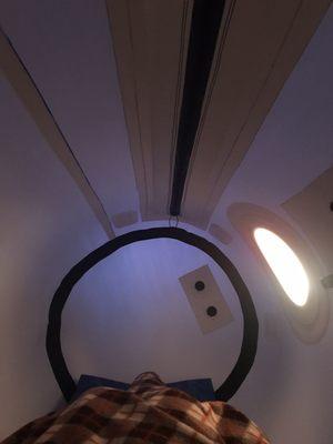 View from inside the oxygen hyperbaric chamber. Decently roomy.