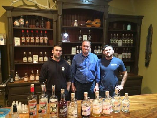 Sampling spirits and shine with Clayton the owner and distiller.