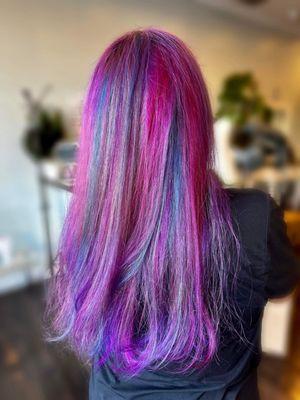 After photo,  Rainbow hair