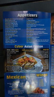 Appetizers and Cyber Asian fusion on menu