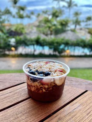 Açaí Grand Bowl ($15) Haupia Yogurt, Strawberries, Banana, Blueberries, Housemade Granola, Honey, Coconut Chips