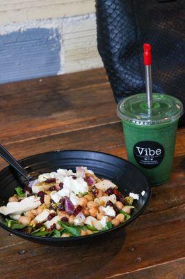 Chicken Apple Walnut salad + Greena Colada smoothie.