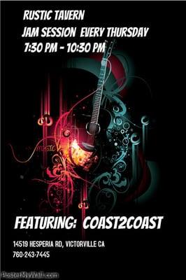 Jam Session every Thursday with Coast 2 Coast now starting at 8:00 pm