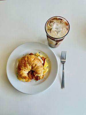 Americano Breakfast Croissants with an iced mocha