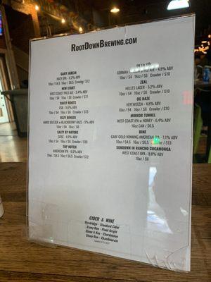 Drink menu