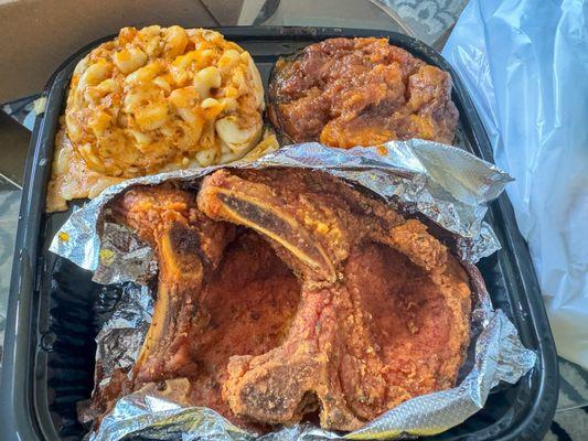 Fried Pork Chop with Mac & Cheese/Candied Yams