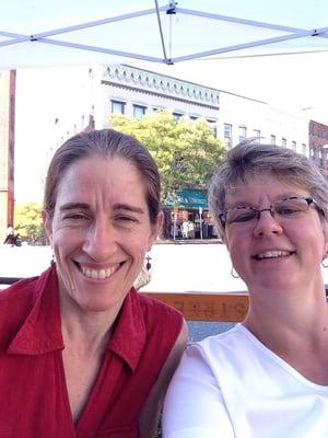 Pamela & I volunteering massage on National Park(ing) Day in Northampton last week.