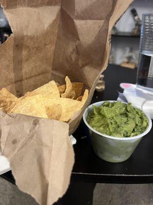 Chips and Guacamole (guacamole has a strange taste) chips are stale store bought.