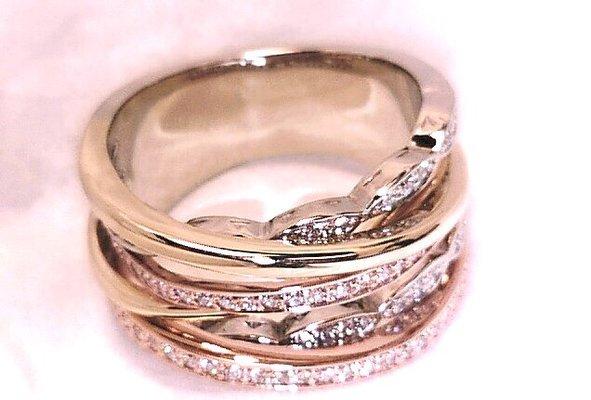 Custom Designed and Hand Made Tri Color gold diamond Anniversary band with accents of the engagement ring in the marquise shapes.