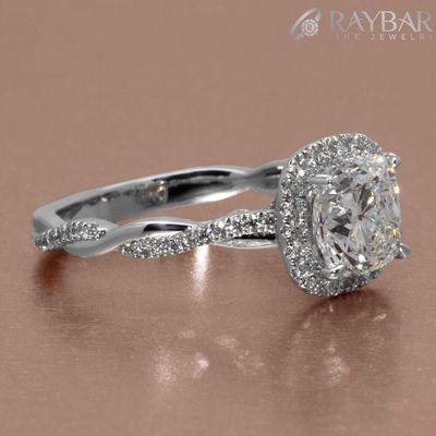 Custom Platinum & 1.93 ct Cushion Diamond Halo Engagement Ring with Twist Shank Accents  **Ring made and photographed by RAYBAR**