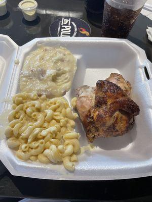 1/4 Chicken (white) with Mashed Potatoes and Mac & Cheese