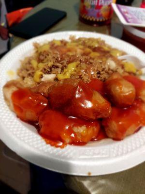 Sweet & sour chicken, with chicken fried rice