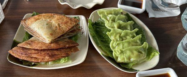 Scallion pancake and steamed dumplings