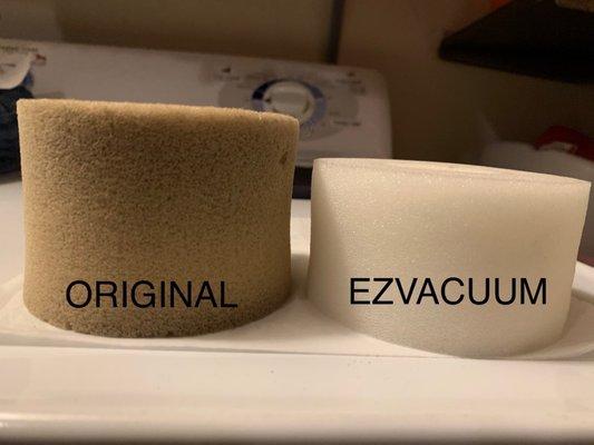 Shark Vacuum original filter is correct size and  EZVACUUM is the WRONG size!!!