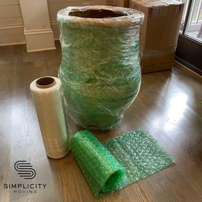 We meticulously wrap fragile items with bubble wrap and saran to ensure safe transport!