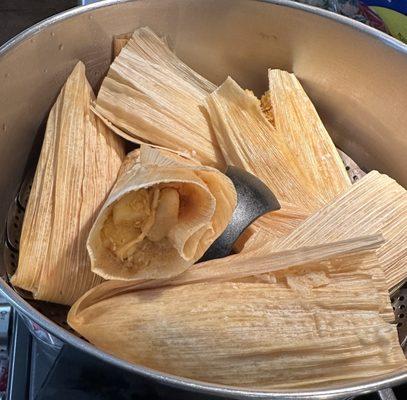 Chicken picadillo tamales- picture seriously doesn't do them justice--They were perfect!