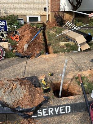 Car charging station in townhouse with underground lines