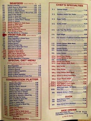 Take out menu for King hong