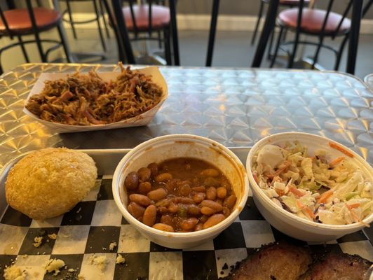 Pork, beans, cornbread, slaw