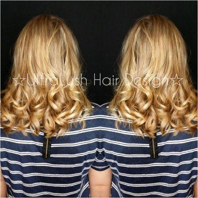 Beautiful full highlights with a slight ash toning and long layer cut. Curled and styled with Verb.