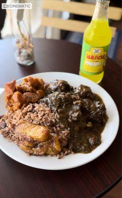 Oxtails, rice, plantains, and yams!   You see this plate?  Best food over east!