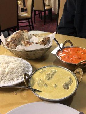 Lamb korma and butter chicken