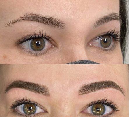 Before and after looks of eyebrow thread and tint