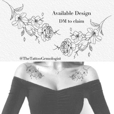 Available Design - Collar bone floral design - peony flower, fine line lily flower. Single needle tattoo style. Custom design welcome!