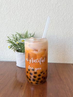 Thai ice tea add boba so refreshing