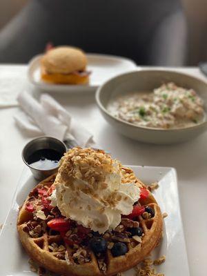 Original waffle, biscuits and gravy, breakfast sandwich