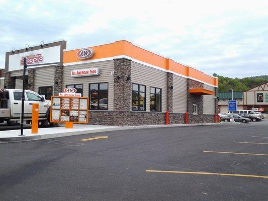 The outside of the new A&W Restaurant that shared building with Sandy Ridge Express store and gas station. Open April 24, 2017.