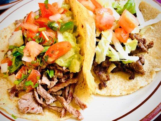 Tacos. La Cecina(left) carne Asada (right)