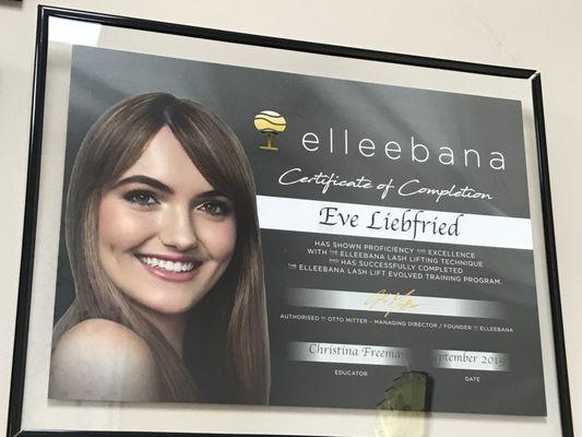 Elleebana lash lift and tint certified