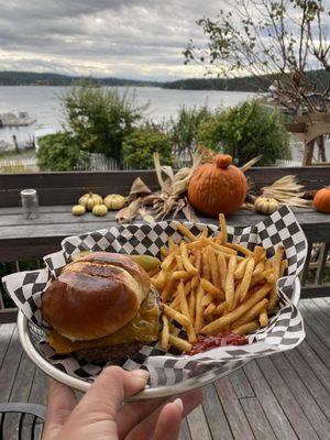 Burger and fries with a view