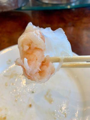 Inside of shrimp dumpling. No fillers; just fresh shrimp