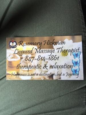 Rosemary Hickman does great massages here.