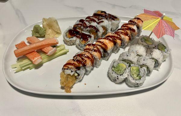 Fantasy Roll Avocado Cucumber Roll Sweet Potato Tempura Roll